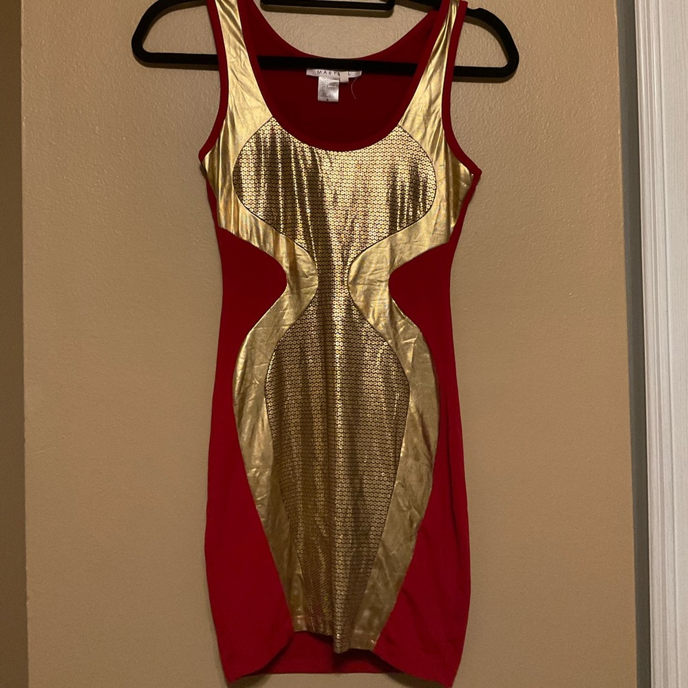 Marysol Red/Gold Small Midi Dress